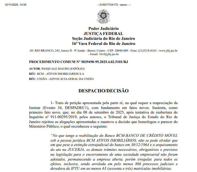 Decisão · 16ª Vara Federal · 04/11/2025